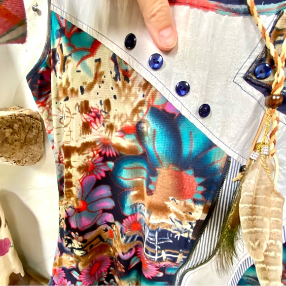 Artisan patchwork tunic/mini dress w farmhouse peasant prairie vibe - Picture 4 of 11